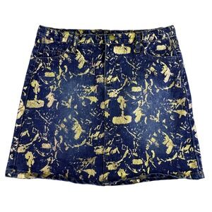 Girls Brand Skirt Youth Size 14/16 Gold Metallic Splatter Denim Mini Dark Wash‎